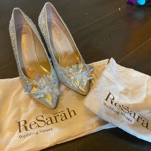 ReSarah glowing crystal handmade wedding shoes women heels US 6 (JP23, EU 36.5)